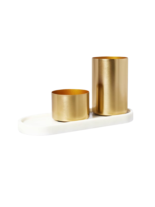 Modular Desk Org Marble Tray and Metal Cups Set