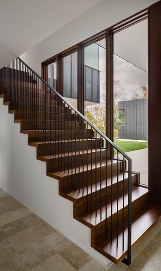 Mahogany wood is used on the stair and window frames