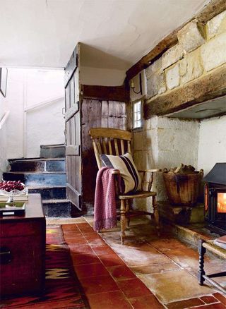 Large fireplace in traditional 14th century home