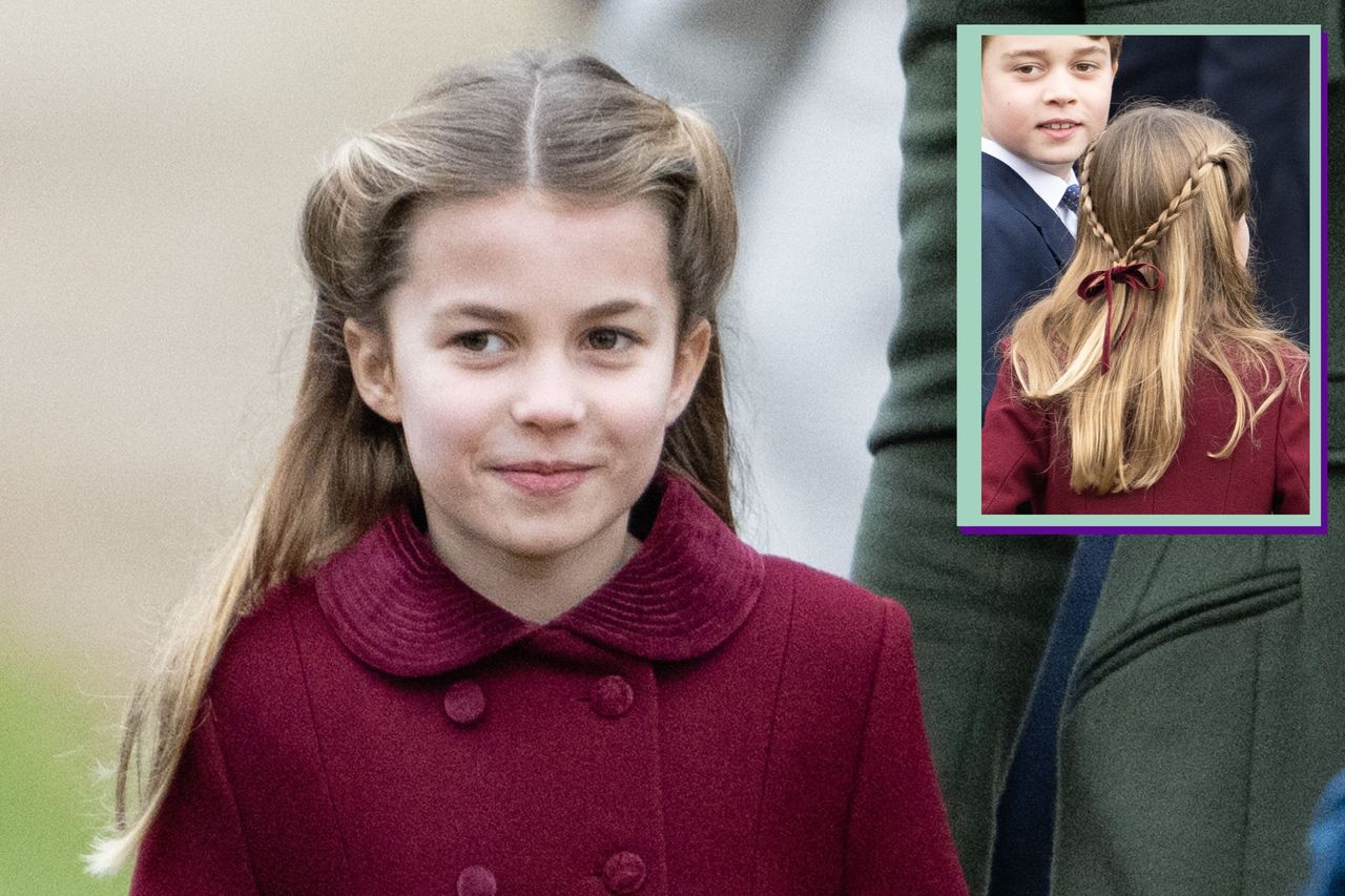 Princess Charlotte&#039;s go-to hairstyle - Princess Charlotte at the Christmas Day Sandringham church service and drop in of Princess Charlotte&#039;s plaited hair at the back