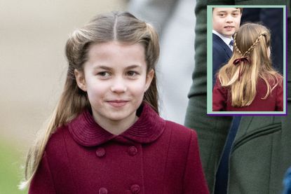 Princess Charlotte's go-to hairstyle - Princess Charlotte at the Christmas Day Sandringham church service and drop in of Princess Charlotte's plaited hair at the back