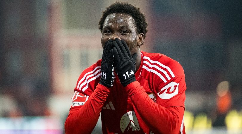 Union Berlin&#039;s David Datro Fofana reacts during a game in November 2023.