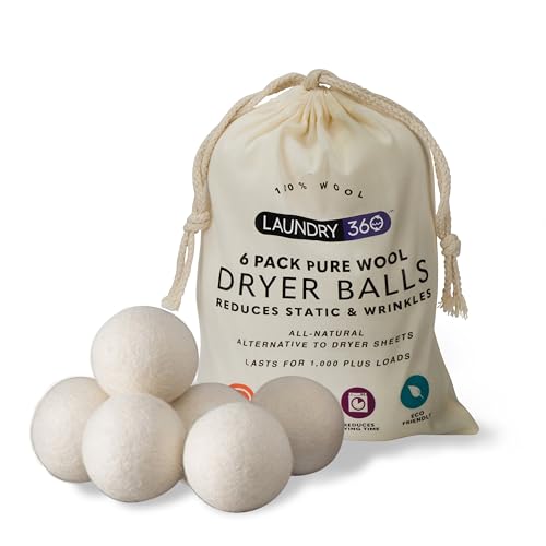 Laundry 360 6 Pack Wool Dryer Ball Set With Canvas Draw Bag