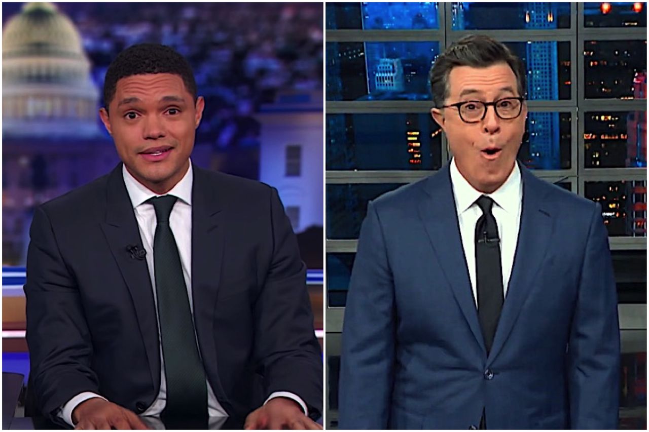 Trevor Noah and Stephen Colbert mock Trump&amp;#039;s negotiating skills