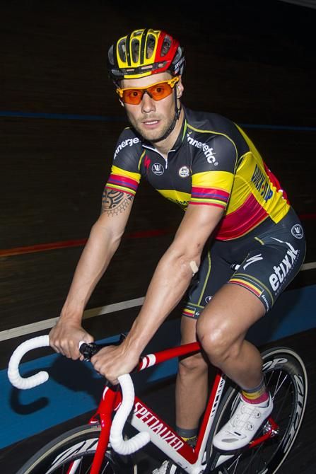 Belgian road champion Tom Boonen takes to the track during Omega Pharma-Quick Step's team launch.