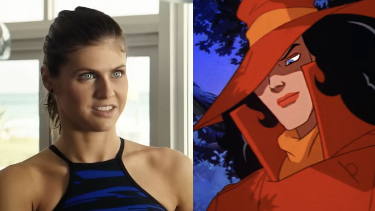 Alexandra Daddario Is Giving Carmen Sandiego In This Red Leather Trench Coat