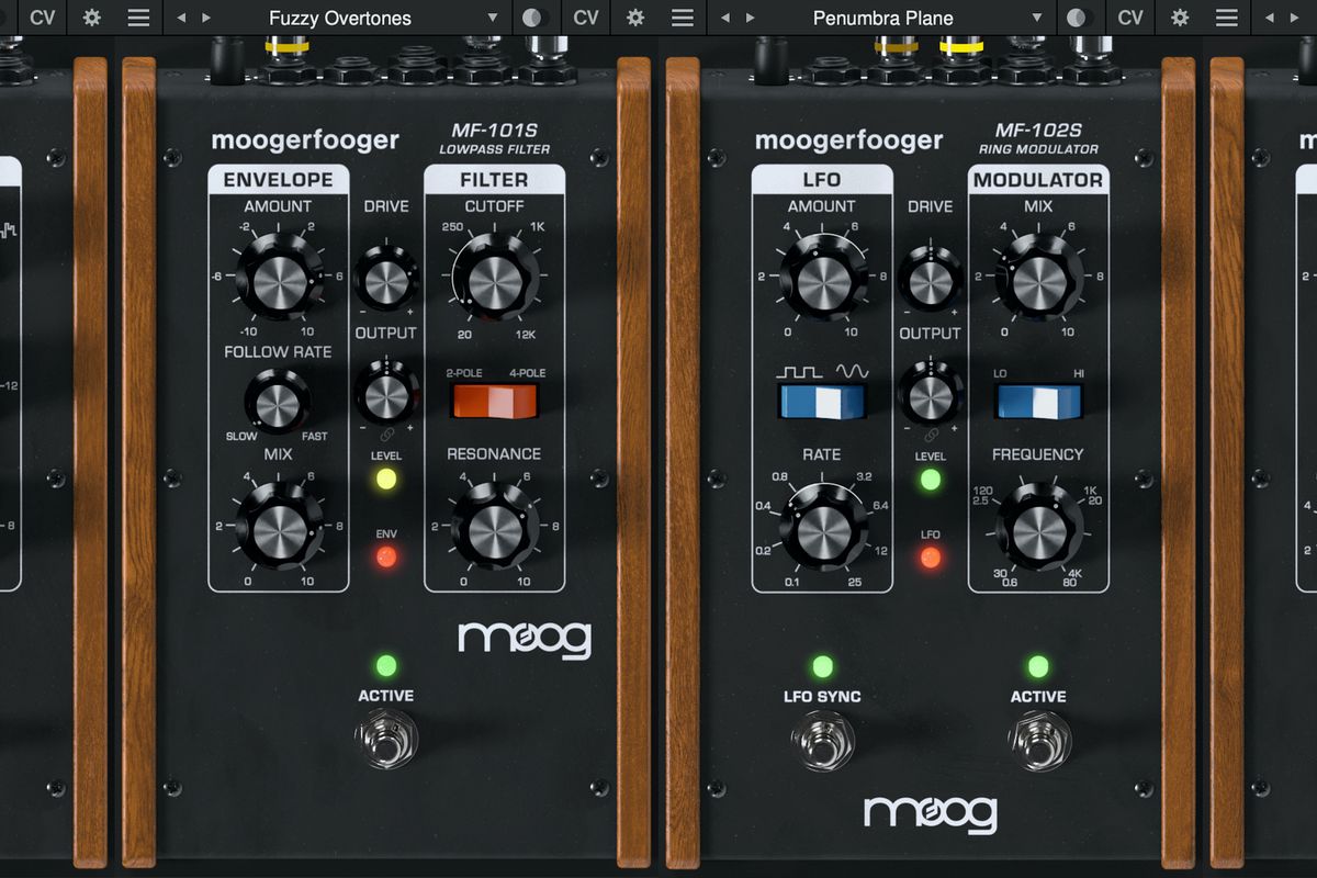 Two of Moog's Moogerfooger plugins, run side-by-side