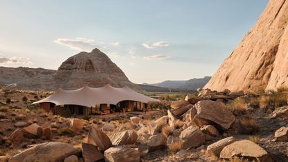 A pavilion at Camp Sarika at Amangiri in the remote desert of Southern Utah
