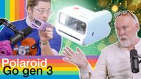 James Artaius and Chris George in Bokeh Face thumbnail with Polaroid Go Gen 3 hovering between them and Polaroid style colors with text 'Polaroid Go gen 3'