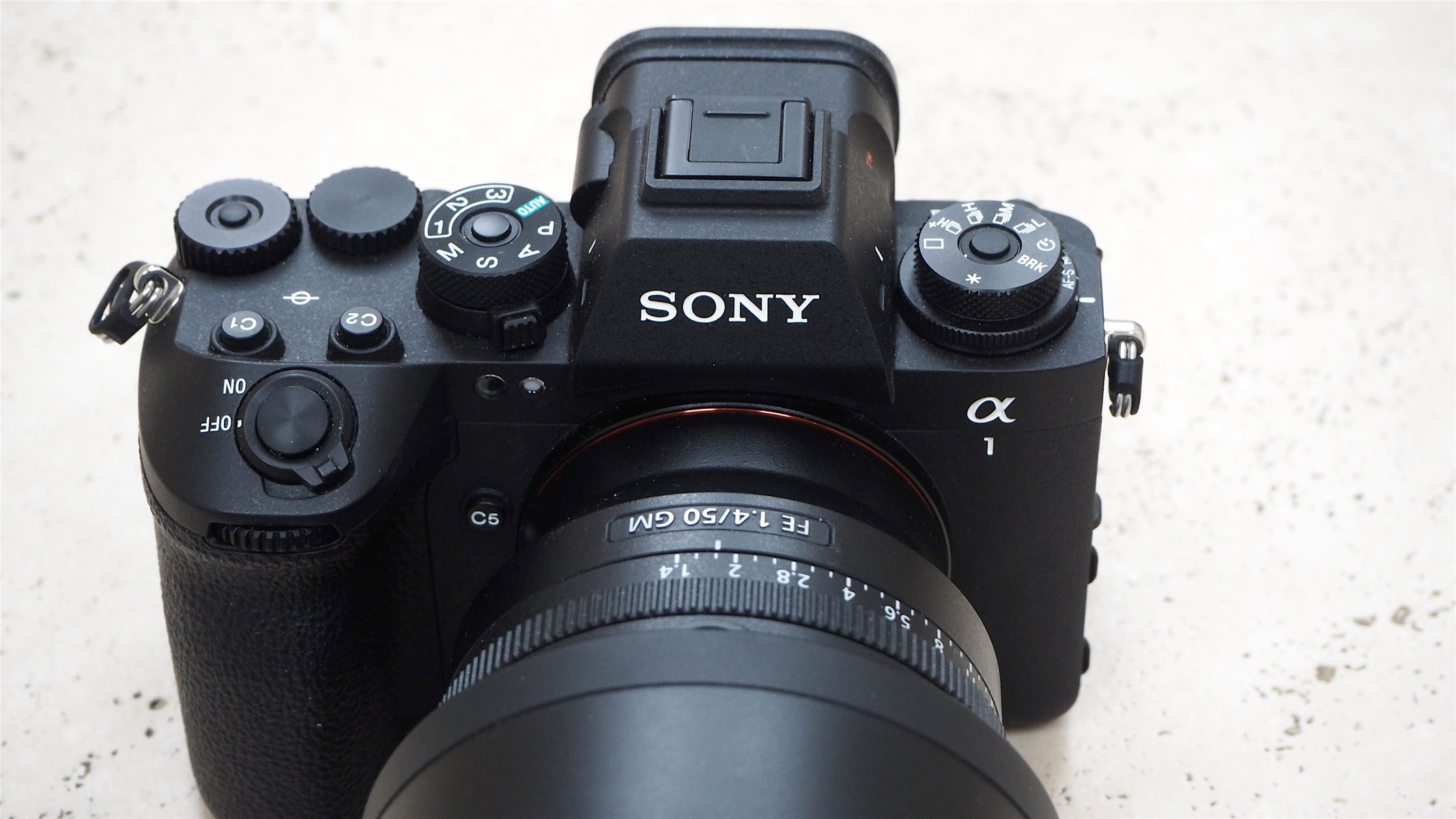 A top view of the Sony A1 II with lens attached.