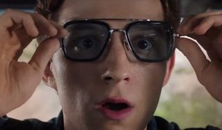 Spider-Man: Far From Home Peter looks stunned in Tony's sunglasses