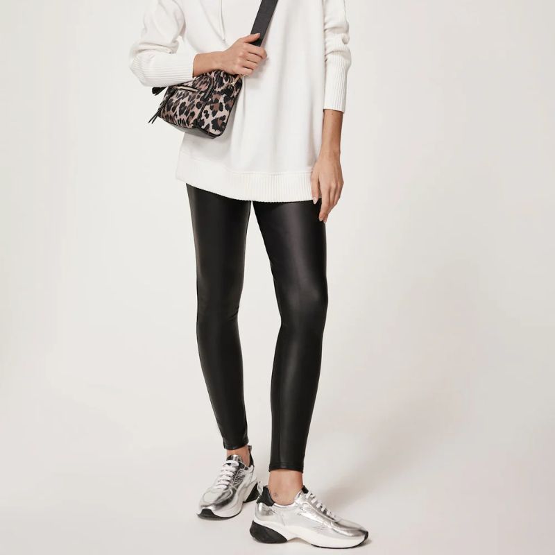 Black Faux Leather Leggings on model 