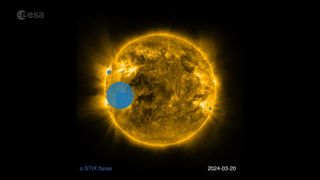 A screenshot of ESA's new animation and sonification of solar activity, based on data from the Solar Orbiter mission.