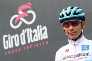 Miguel Angel Lopez in white before the start of stage 17 at the Giro