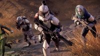 Zero Company screenshot of squad running towards camera. Left to right: A mandalorian with a pistol, a clone trooper with a rifle, and an Umbaran sniper.