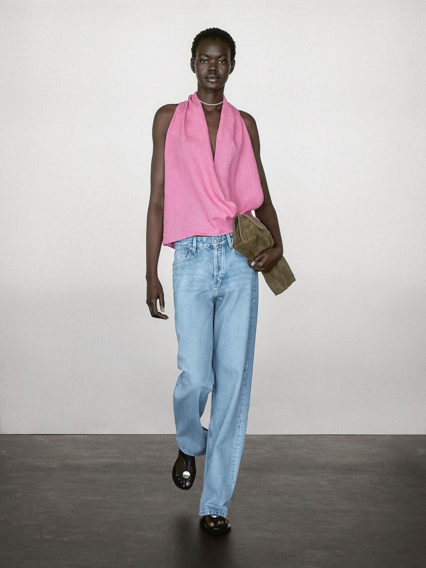 Massimo Dutti, Linen Crossover Halter Top