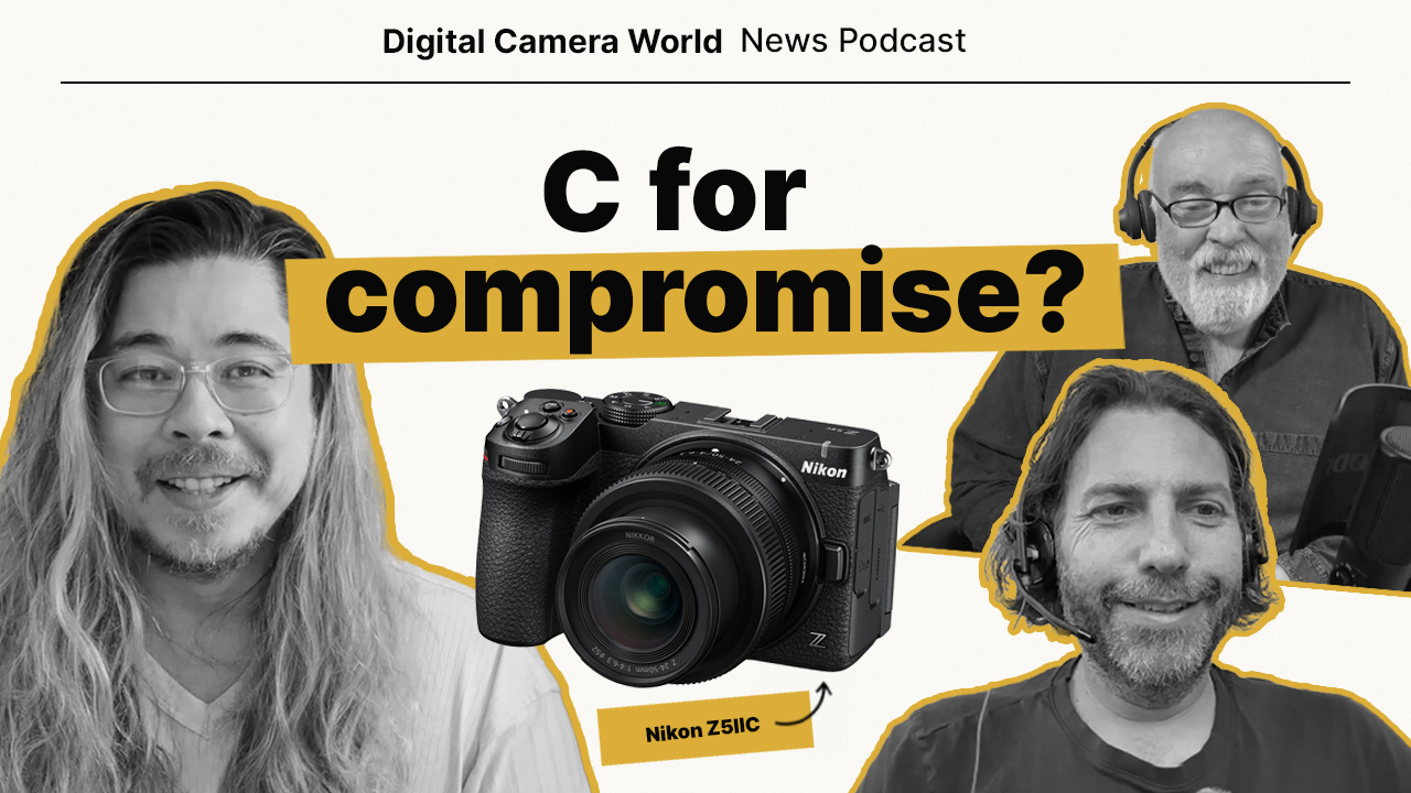 Header image for DCW news podcast, Sept 25 2026 with words C for compromise, and image of the Nikon Z5IIC and headshots of James Artaius, Chris George and Adam Juniper