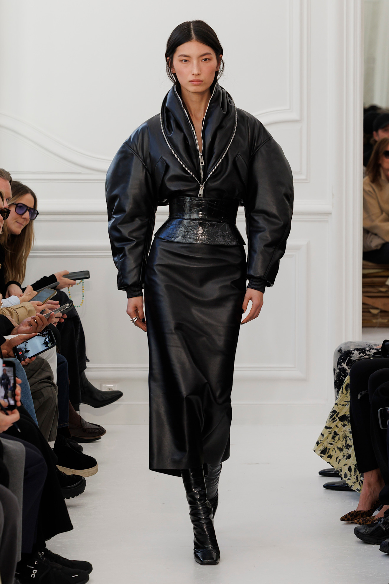 A model wore Timoth&amp;eacute;e Chalamet&#039;s leather bomber jacket in Givenchy Fall 2025