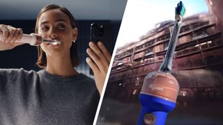 Dyson CameraJet electric toothbrush in use as a toothbrush and as a camera for street photography