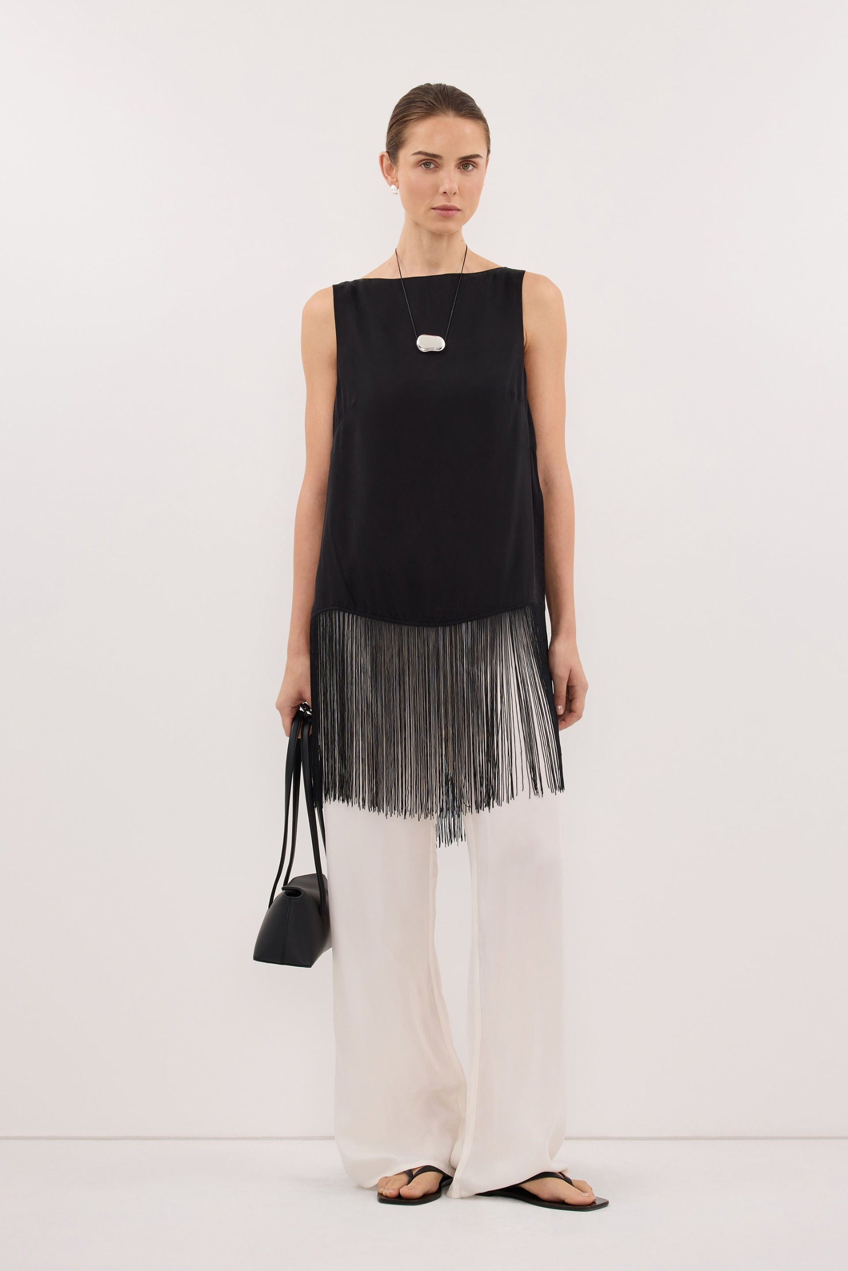 Fiora Black Cupro Fringe Top - 0 / Black