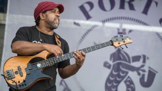 Bass player Victor Wooten of Bela Fleck and the Flectones performs during the Newport Jazz Festival presented by Natixis at Fort Adams State Park on August 4, 2017 in Newport, Rhode Island. 