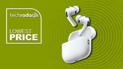 Apple AirPods Pro 3 on green background with TR's 'lowest price' badge
