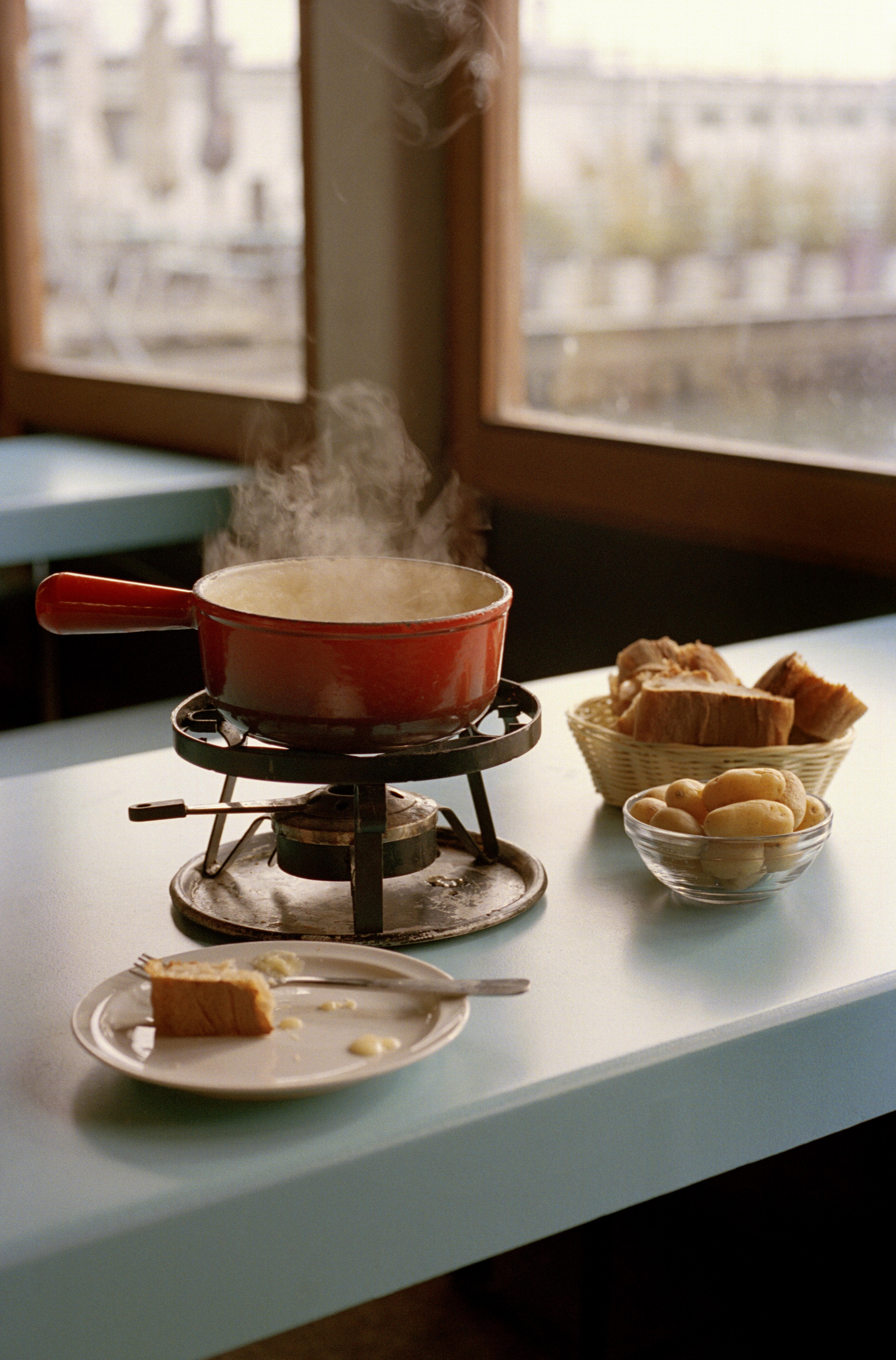Fondue on cafe table