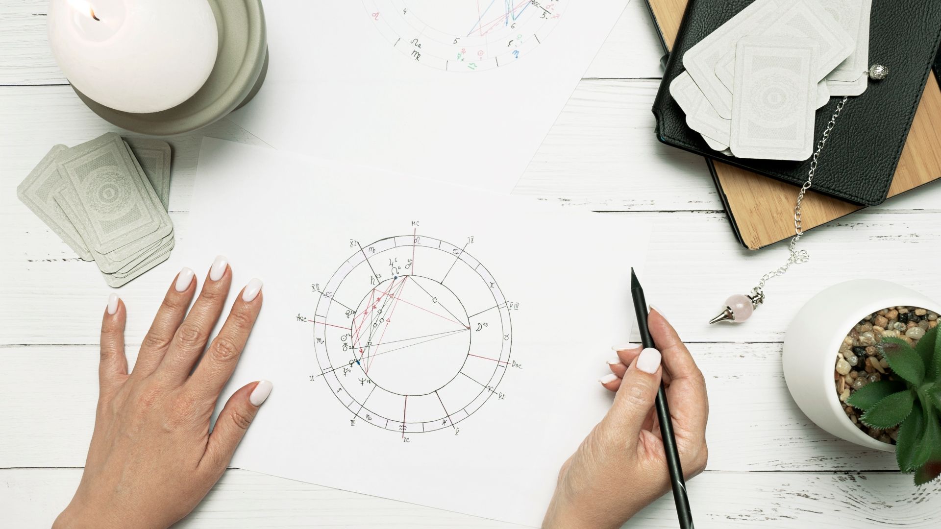 Aries compatibility: Astrological forecast, mysticism and science concept. Natal Astrology charts at spiritual seance. Fate And Karma. Fortune telling on divination cards.